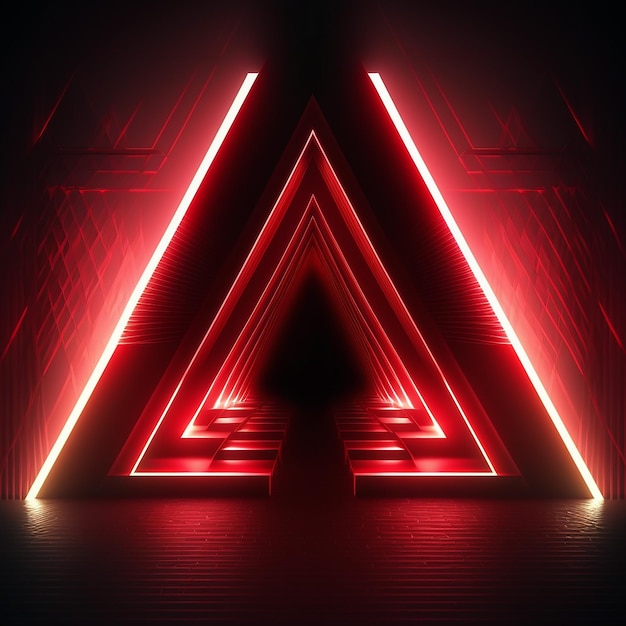 Enter the Neon Triangle Tunnel A Illuminated with Red Neon Lights and Generative AI Technology