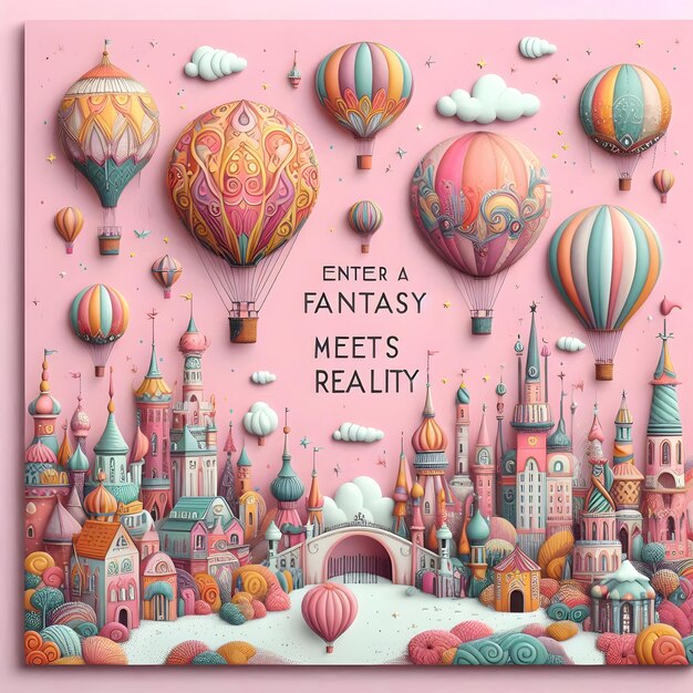 Enter a realm where fantasy meets reality as whimsical hot air balloons adorn the skyline a symphon