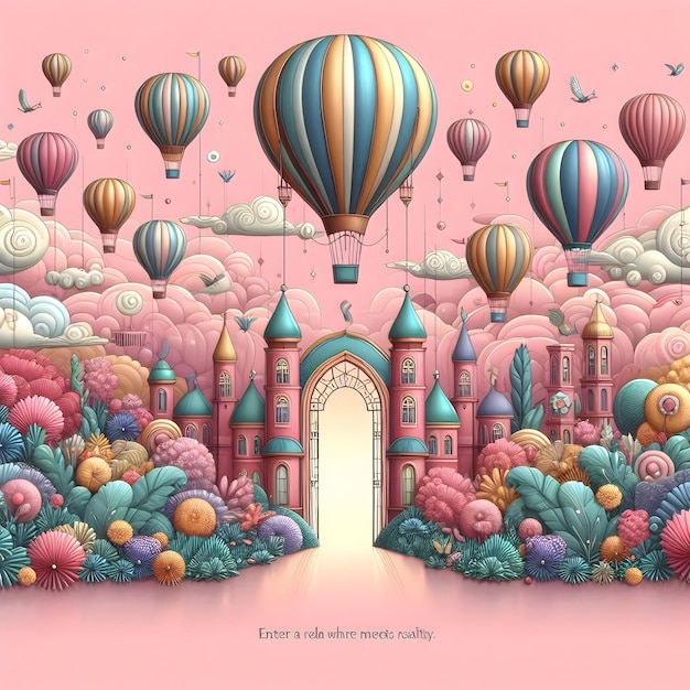 Enter a realm where fantasy meets reality as whimsical hot air balloons adorn the skyline a symphon