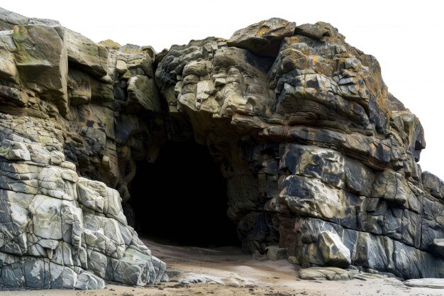 Enter the Unknown Isolated Cave Mouth on White Background for Travel and Nature Concepts