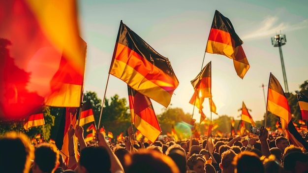 Enthusiastic Crowd Waving German Flags