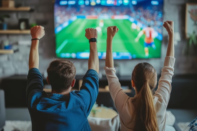 Enthusiastic Fans Celebrate Victorious Tournament And Watch Tv Together At Home