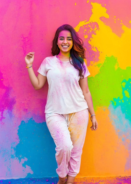 Enthusiastic Hot Girl Dances Amidst Holi Colors