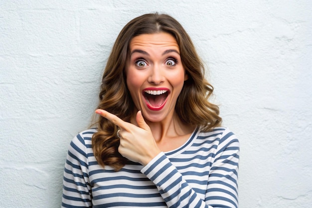 Enthusiastic joyful surprised woman introduce incredible offer