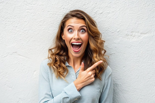 Enthusiastic joyful surprised woman introduce incredible offer