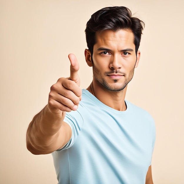 Enthusiastic Man Directing Attention to Product Full Body Image