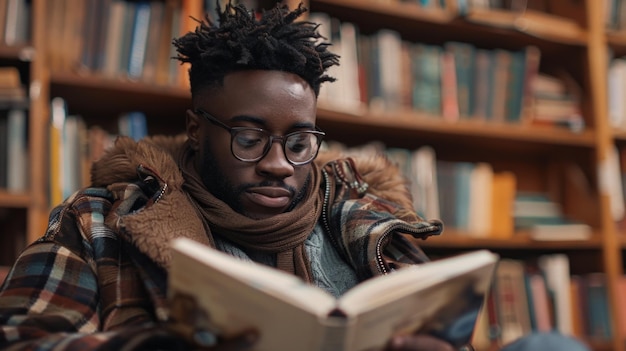 An enthusiastic reader engrossed in a book