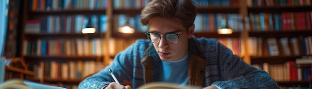 Photo enthusiastic student studying with new books back to school concept study excited focused young