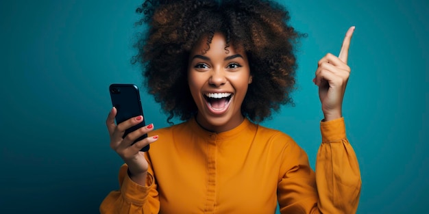 enthusiastic young african american woman taking selfie