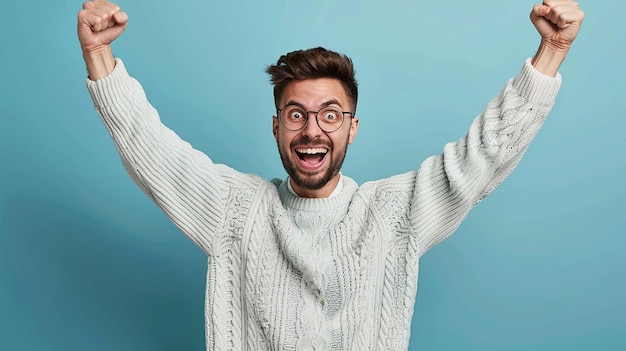 Photo enthusiastic young man with a beard