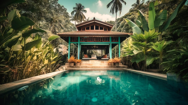 An enticing image of a highend pool villa offering a serene and private escape amidst a lush tropical haven