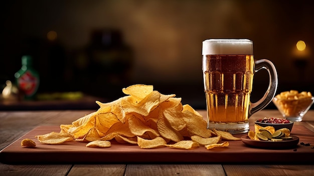 A enticing nibble of brew and chips Creative resource AI Generated