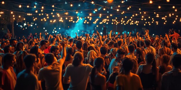 Photo entire image filled with dancing crowds under twinkling lights