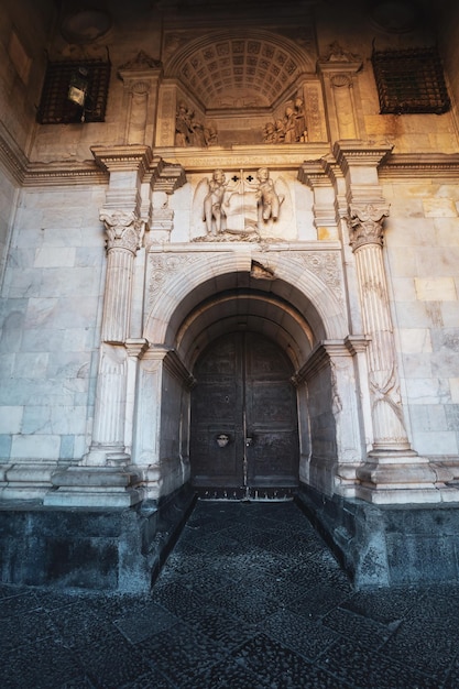 Entrance to Brick Castle Castel Nuovo in a historic City of Naples Italy