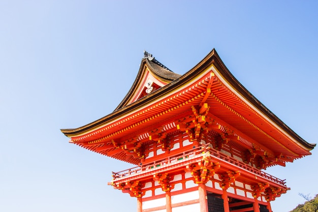 Entrance gate Kiyomizu-dera temple during cherry (sakura) blossom time 