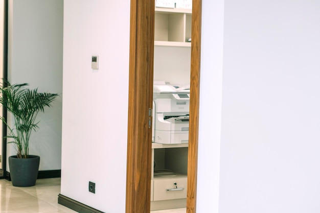 Entrance to the reception of a company a empty office or desk and chair