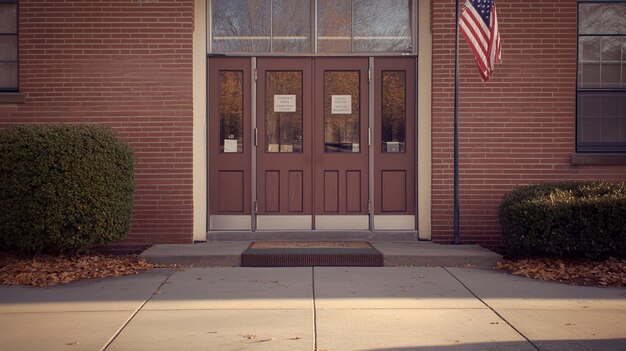 Photo entrance school double doors welcome