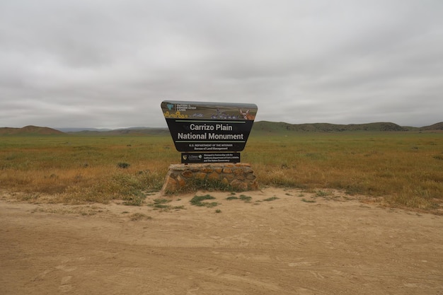 Entrance sign at Carrizo Plain National Monument and Soda lake