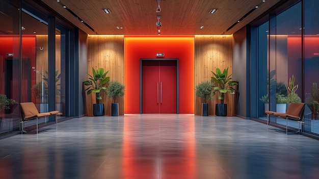 Entranceway dazzles with red lights creating unforgettable first impression