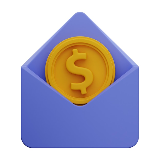 Envelope Coin Send Money Finance Icon 3d rendering on isolated background