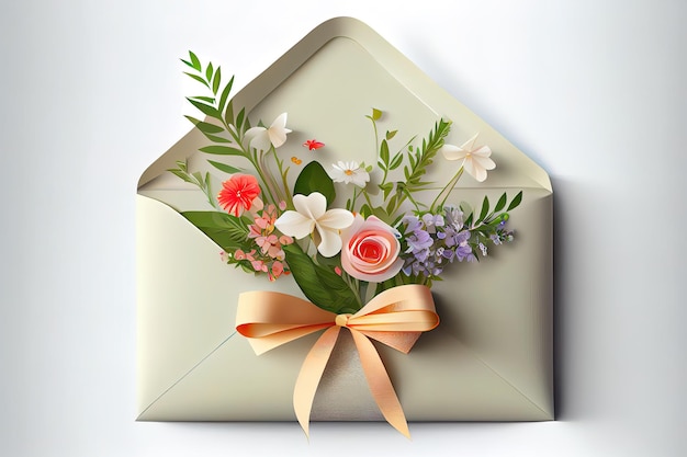 Envelope with flowers and 8 made of ribbon