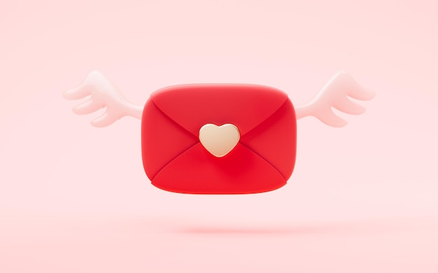 Envelope with love heart with red color 3d rendering