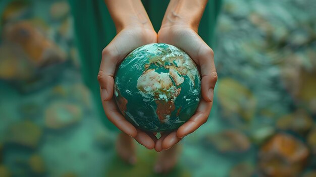 Photo enviromen earth day background of holding globe with both hands