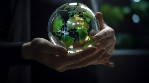 Environment Concept Globe Glass In Green Forest With Sunlight