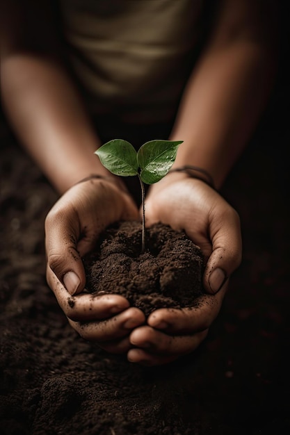 Environment Earth Day Between his two hands is the soil and the sapling Environmental nature concept