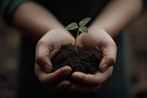 Environment Earth Day Between his two hands is the soil and the sapling Environmental nature concept