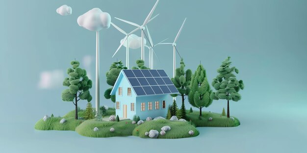 Environment flat design CO2 zero energy production using solar and wind