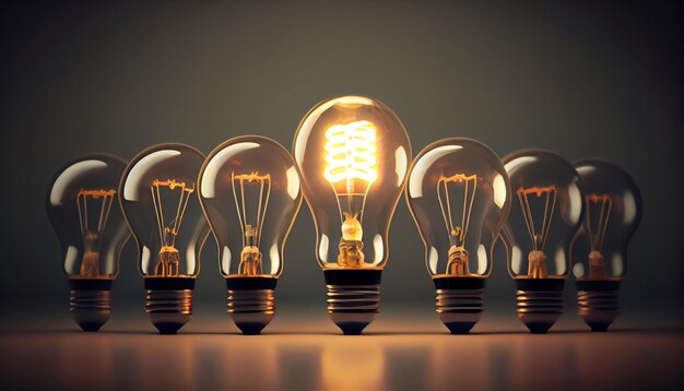 The environment of many light bulbs is lit one Ai generative