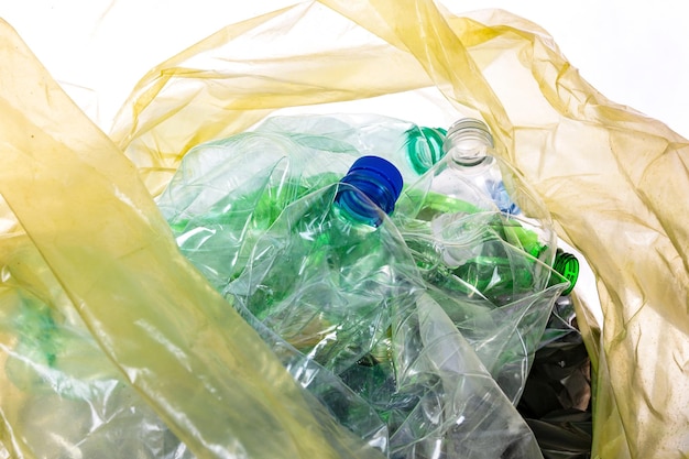 Environmental conservation concept empty plastic waste ready for recycling in a garbage bag