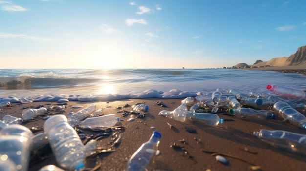 Environmental Crisis Unveiled Plastic Water Bottles Pollution on the Beach A Sobering Reminder of our Impact on NaturexA