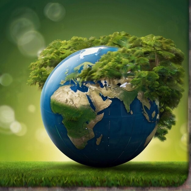 Environmental protection and csr concept with globetree with globe against green background