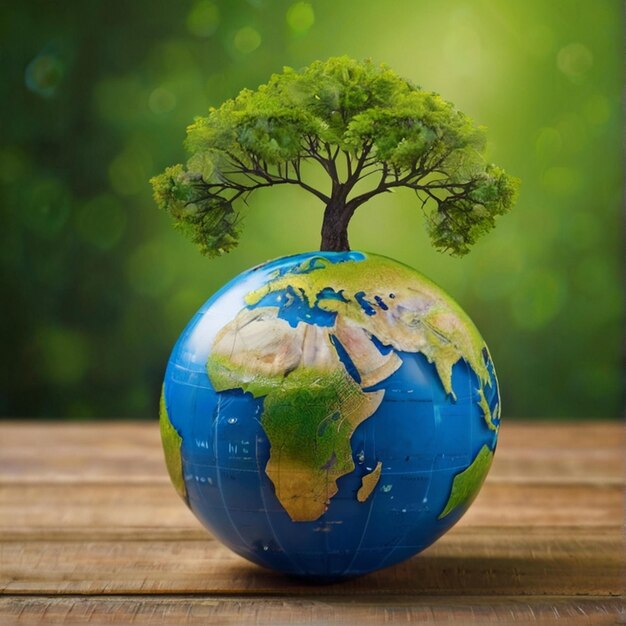 Environmental protection and csr concept with globetree with globe against green background