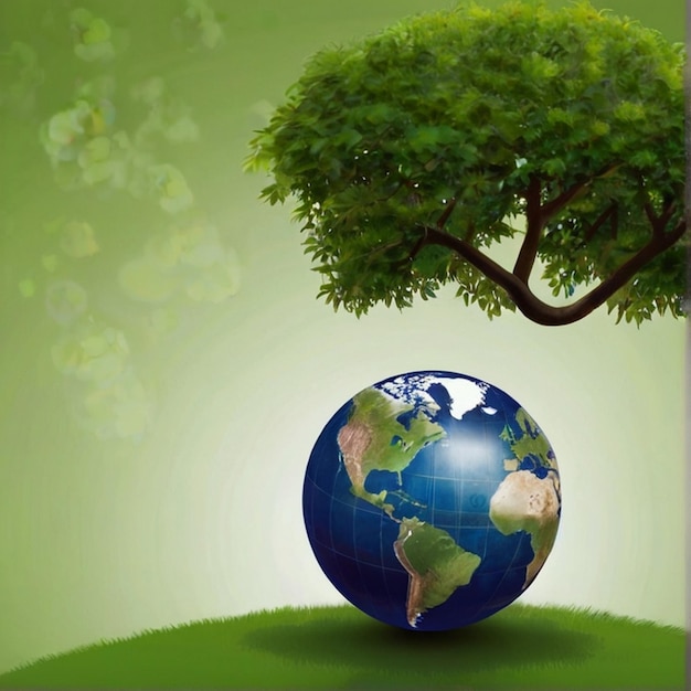 Environmental protection and csr concept with globetree with globe against green background