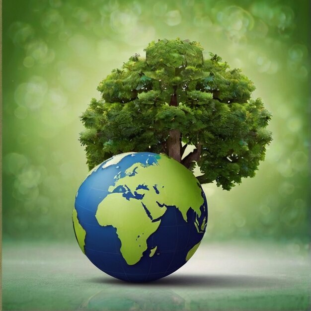 Environmental protection and csr concept with globetree with globe against green background