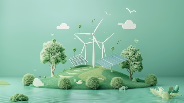 environmental protection earth day clean energy flat vector illustrations background in green