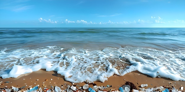 Environmental Recycling Plastic Waste Banner Concept on a Beach Concept Environmental Awareness Plastic Pollution Beach Cleanup Sustainable Living Recycling Initiatives