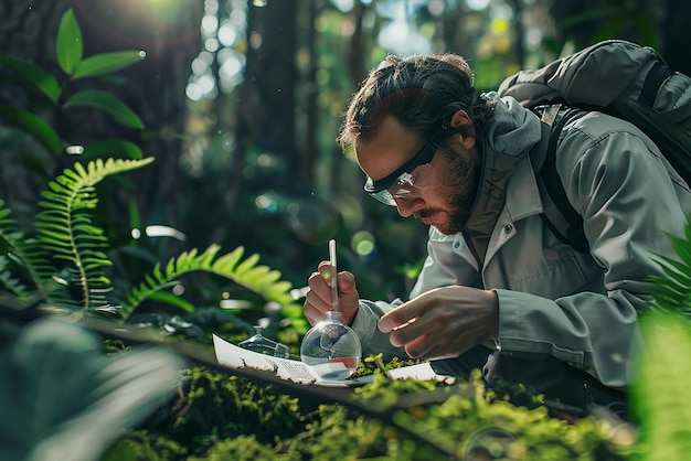 Photo environmental scientist conducting field research