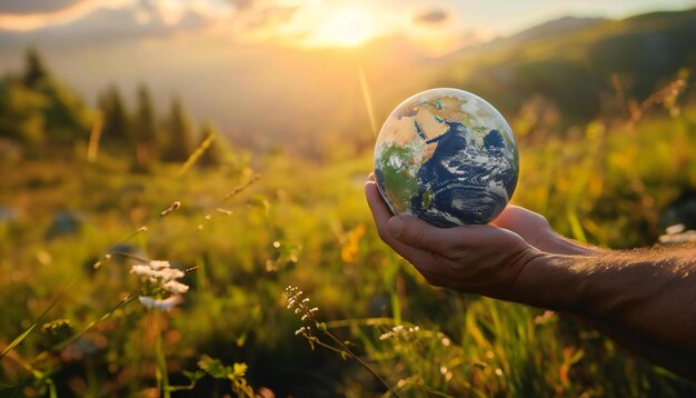 Environmentalist holds the Earth in his hands