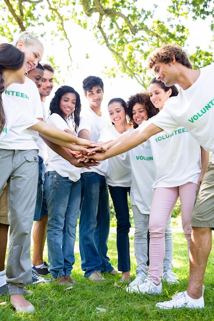 Environmentalists stacking hands