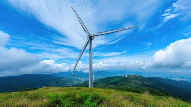 Environmentally friendly wind farms produce renewable green energy in beautiful landscapes