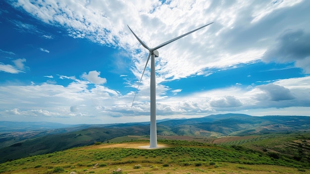 Environmentally friendly wind farms produce renewable green energy in beautiful landscapes