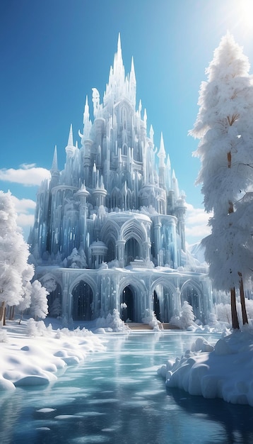 Envision a magical fantastical snowy landscape