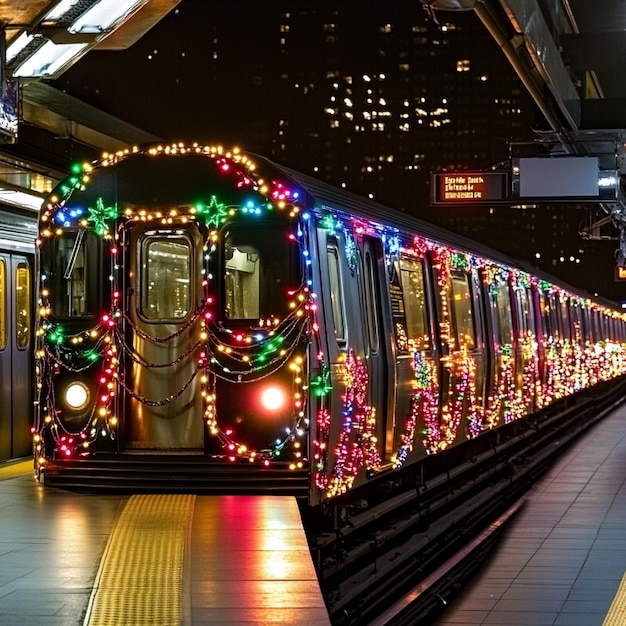 Photo envision a subway train decorated with seasonal holiday lights