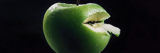 Photo envy depicted as green apple with bite taken out