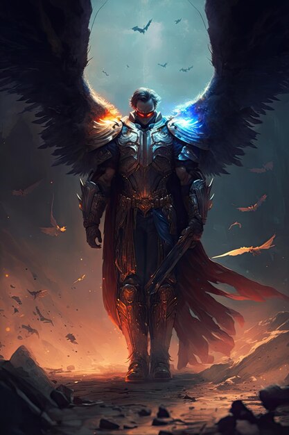 Epic archangel warrior knight paladin in battle with armor and wings Generative ai