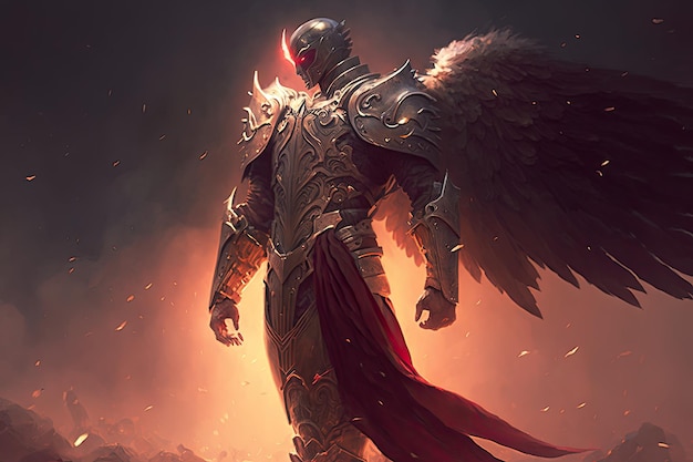 Epic archangel warrior knight paladin in heaven with armor and wings angel fantasy Generative ai